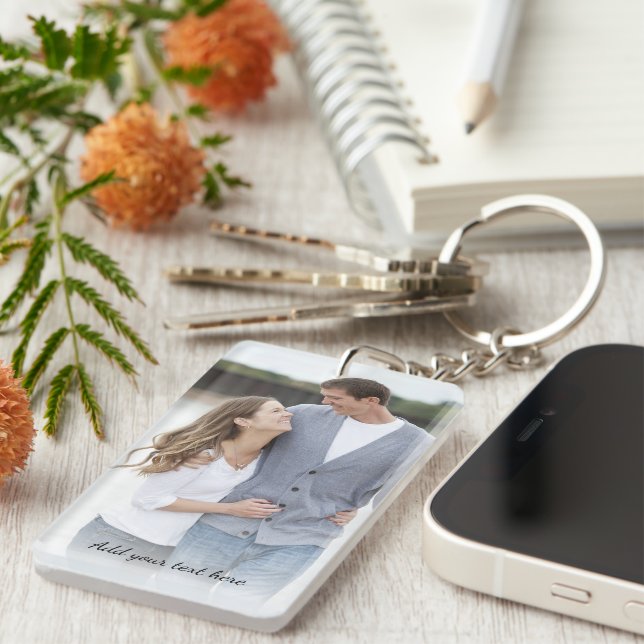 Personalised Photo Add Your Text Key Ring (Front Right)