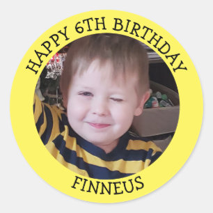 Personalised Photo, Age and Name Birthday   Classic Round Sticker
