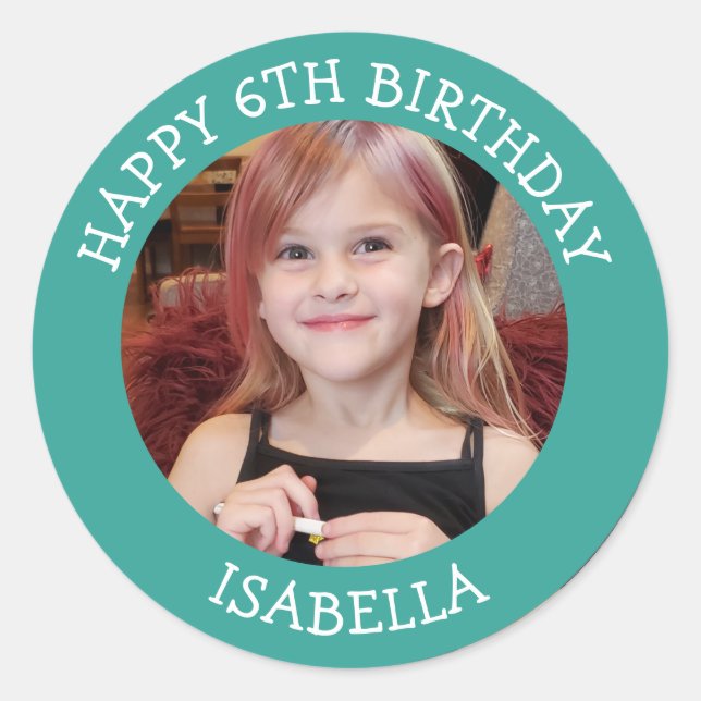 Personalised Photo, Age and Name Birthday   Classic Round Sticker (Front)