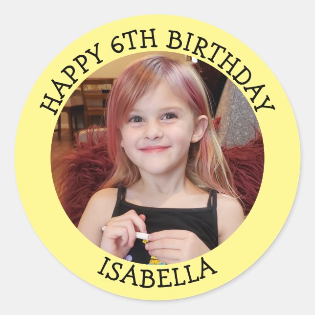 Personalised Photo, Age and Name Birthday   Classic Round Sticker (Front)