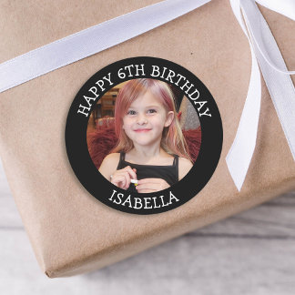 Personalised Photo, Age and Name Birthday Classic Round Sticker