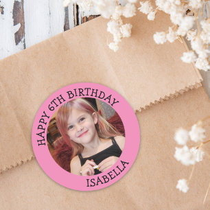 Personalised Photo, Age and Name Birthday   Classic Round Sticker