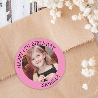 Personalised Photo, Age and Name Birthday   Classic Round Sticker