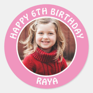 Personalised Photo, Age and Name Birthday Party Classic Round Sticker
