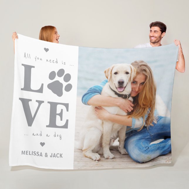 Personalised Photo All You Need Is Love and a Dog Fleece Blanket (In Situ)