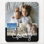 Personalised Photo and Family Text With Hearts Mouse Mat<br><div class="desc">Make a Personalised four Photo collage keepsake mousepad from Ricaso - add your own photos to this great FAMILY typography design with heart detail mouse pad - photo keepsake gifts are wonderful for yourself or to give to family and friends</div>