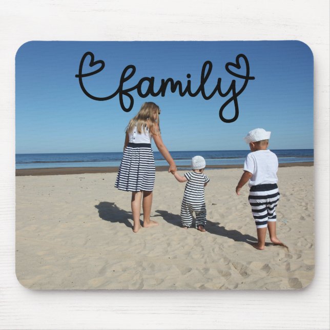 Personalised Photo and Family Text With Hearts Mouse Mat (Front)