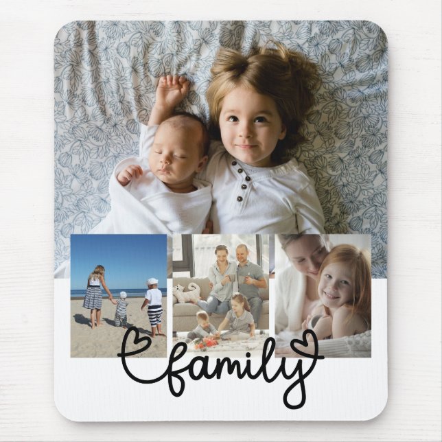 Personalised Photo and Family Text With Hearts Mouse Mat (Front)