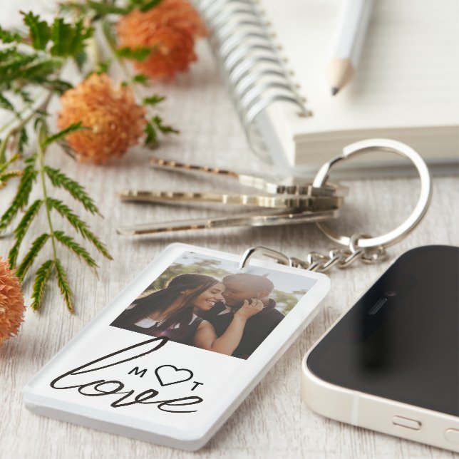 Personalised Photo and Monogram Text Photo Collage Key Ring (Front Right)