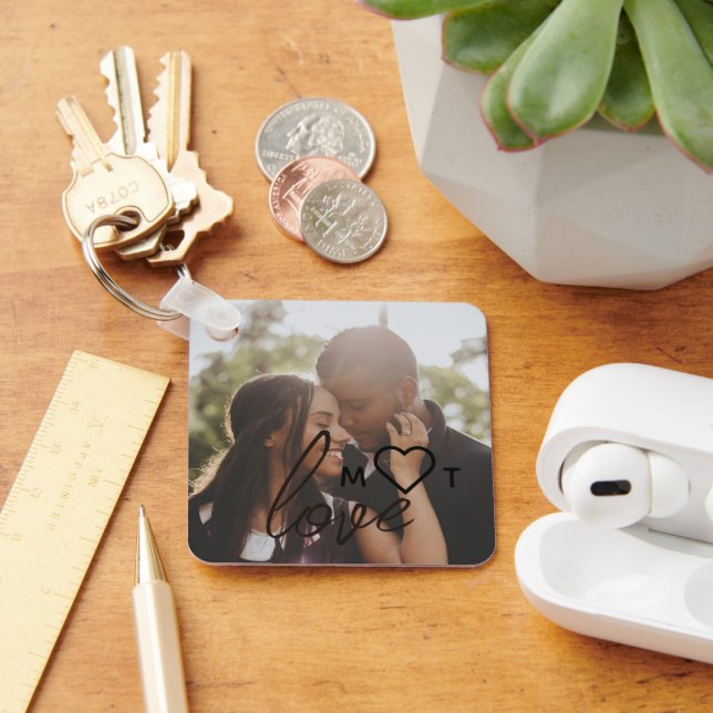 Personalised Photo and Monogram Text Photo Collage Key Ring (Desk)