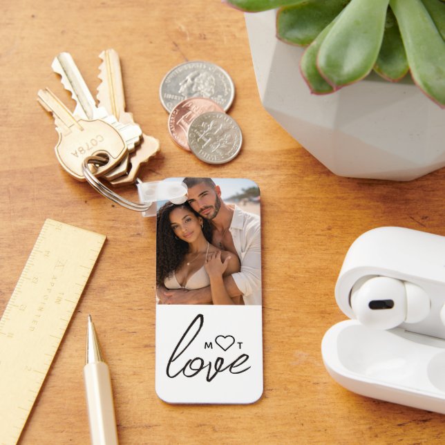 Personalised Photo and Monogram Text Photo Collage Key Ring (Desk)