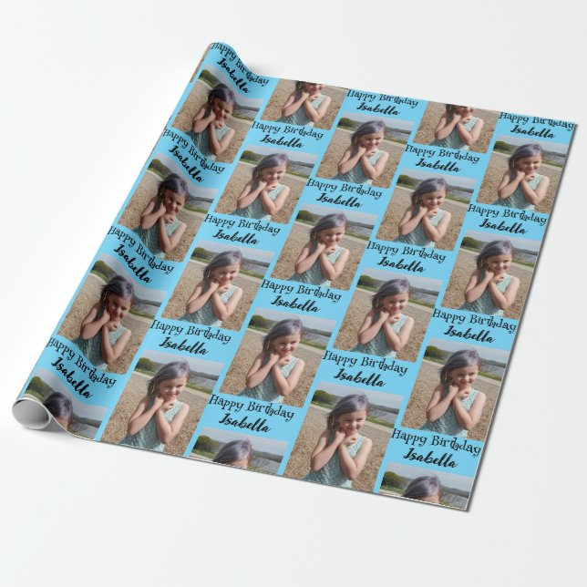 Personalised Photo and Name Birthday Wrap Wrapping Paper (Unrolled)