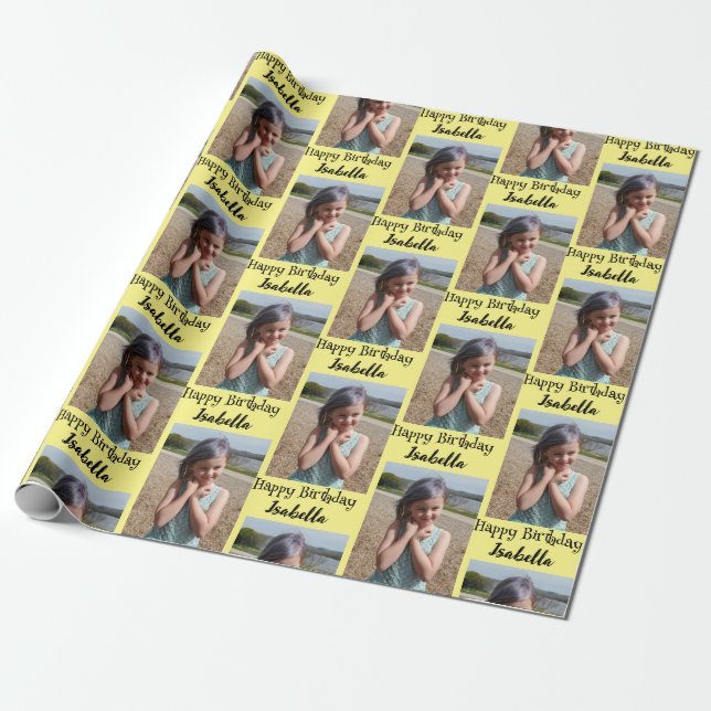 Personalised Photo and Name Birthday Wrap Wrapping Paper (Unrolled)