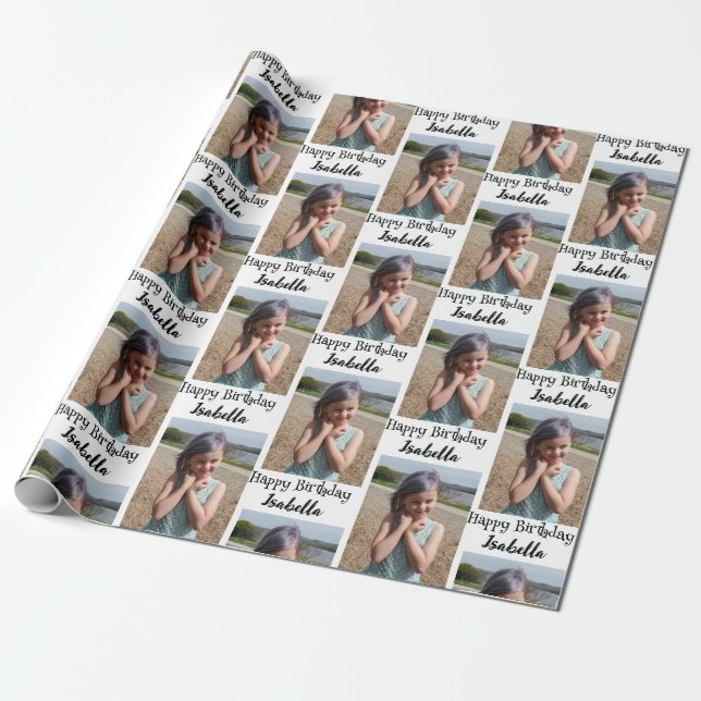 Personalised Photo and Name Birthday Wrap Wrapping Paper (Unrolled)
