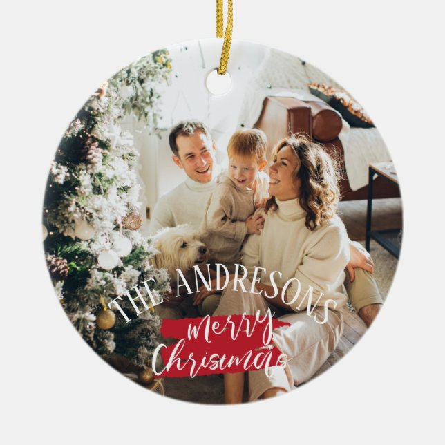 Personalised photo and name christmas ceramic tree decoration (Front)