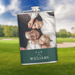 Personalised Photo And Name Emerald Green Hip Flask