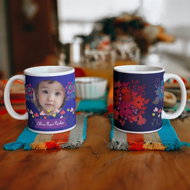 Personalised Photo and Name Flowers Large Coffee Mug (coffee mug red flowers, Gifts for Dad, Gifts for Mom, Flower Lover Mugs, red flowers coffee mug gif)