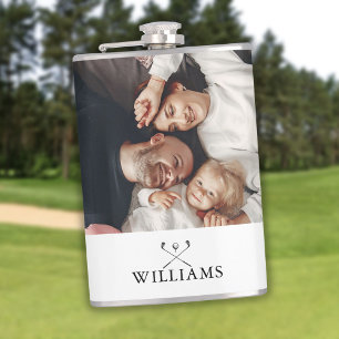 Personalised Photo And Name Golf Clubs Hip Flask