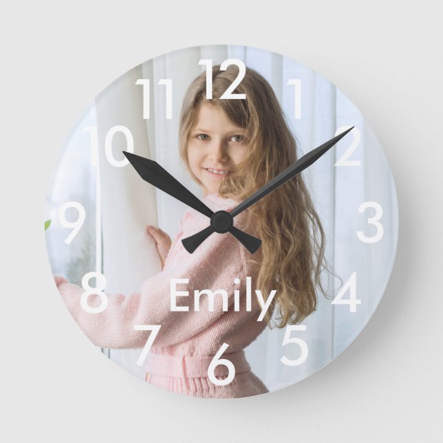 Personalised Photo And Name Modern Round Clock (Front)