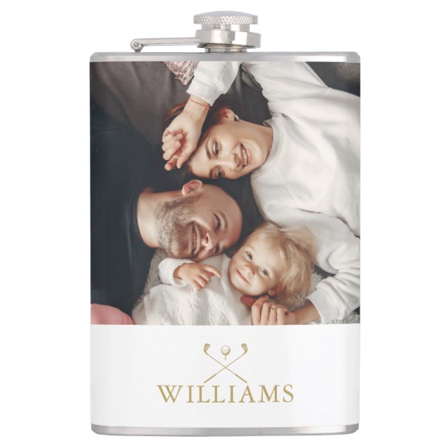 Personalised Photo And Name Monogram Gold Hip Flask (Front)