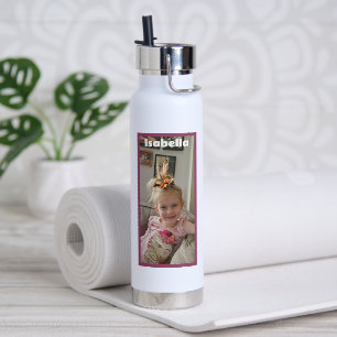 Personalised Photo and Name Pink and Magenta Wate Water Bottle