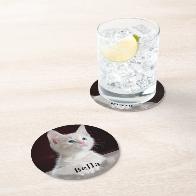Personalised Photo and Name Round Paper Coaster (Insitu)