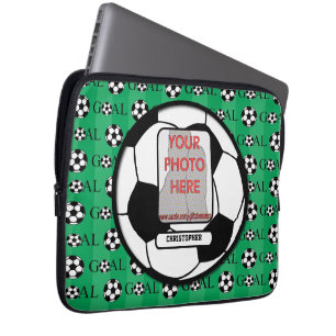 Personalised Photo and Name Soccer Ball Laptop Sleeve