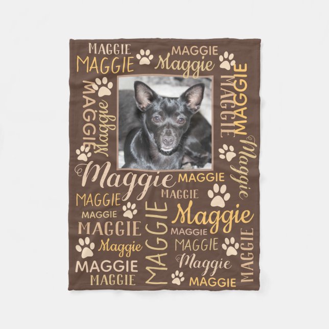 Personalised Photo and Names | Brown Dog Blanket (Front)