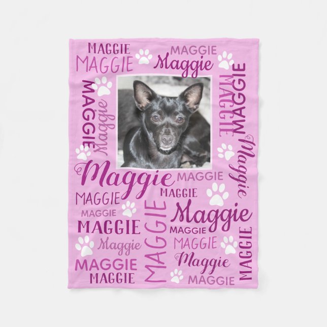 Personalised Photo and Names Rose Pink Dog Blanket (Front)