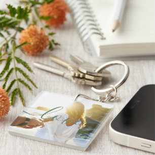 Personalised Photo and Script Text Sage Green Key Ring