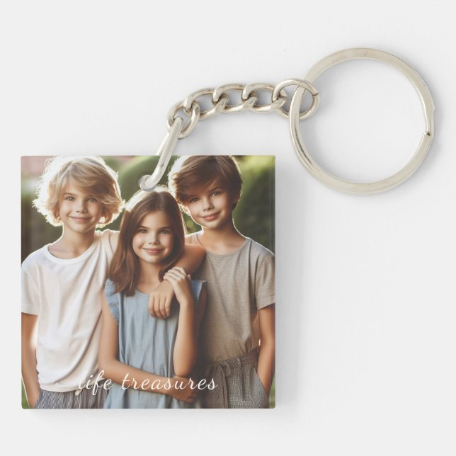 Personalised Photo and Script Text Simple Keychain (Back)