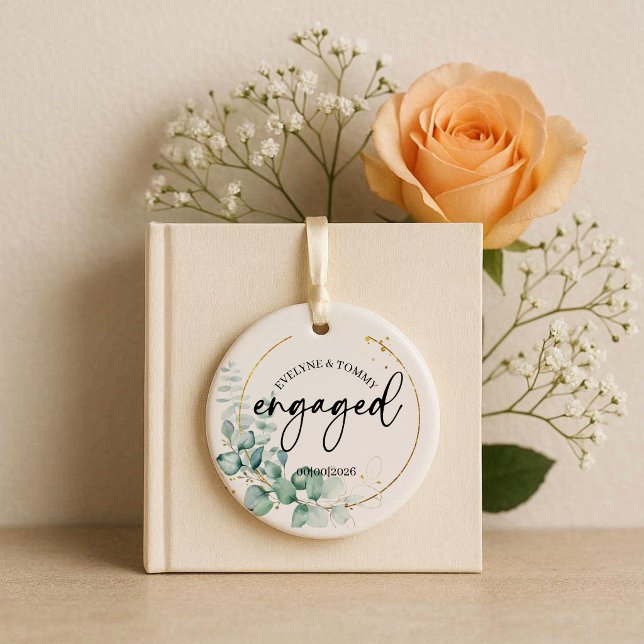 Personalised Photo and Text Engaged  Ceramic Tree Decoration (Creator Uploaded)