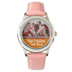 Personalised Photo and Text Girly Orange Watch