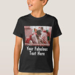 Personalised photo and text kids T-Shirt<br><div class="desc">Create your own unique appareil gifts, Add Photo and Text on this personalised black t shirt. Easily make your own cool unisex kids t-shirt design. The personalised t shirt is perfect for boys and girls, and is also avaiable for adults, in different colour choice. Perfect for school event, corporate party,...</div>