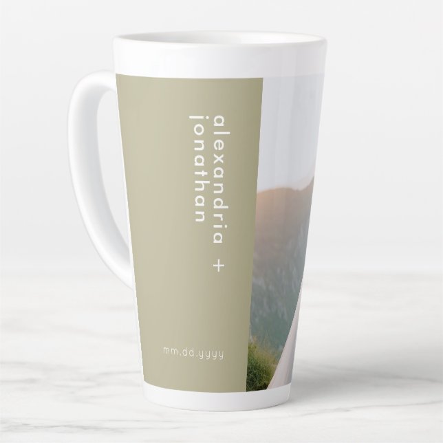Personalised Photo and Text Latte Mug Sage Green (Left Angle)