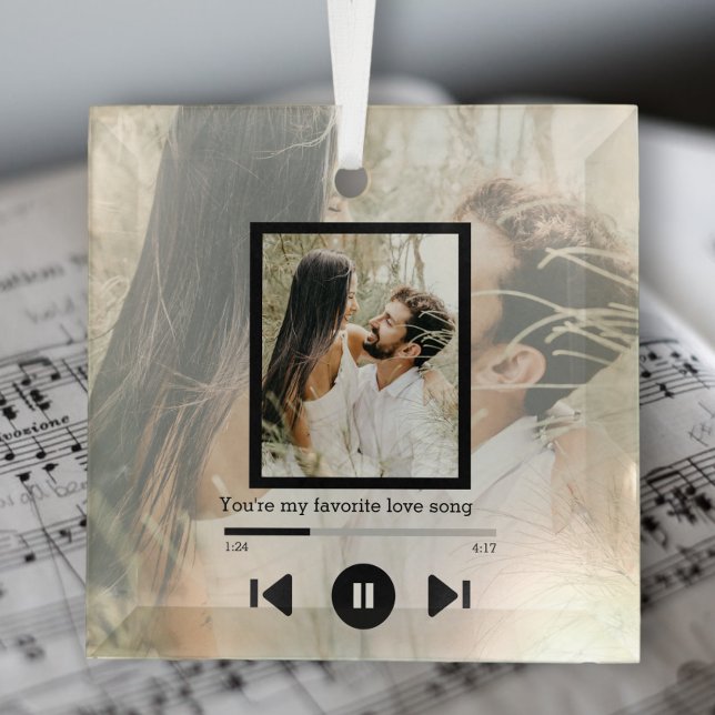 Personalised Photo and Text Music Player Glass Tree Decoration (Creator Uploaded)