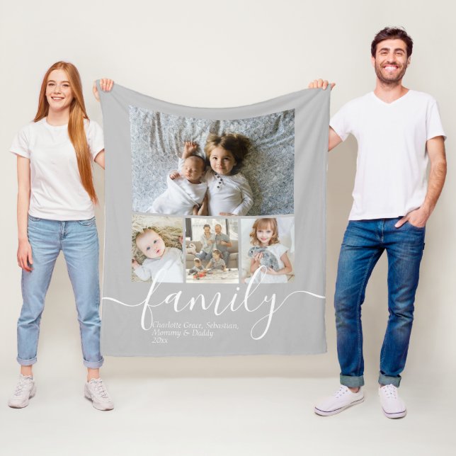 Personalised Photo and Text Photo Collage Family Fleece Blanket (In Situ)