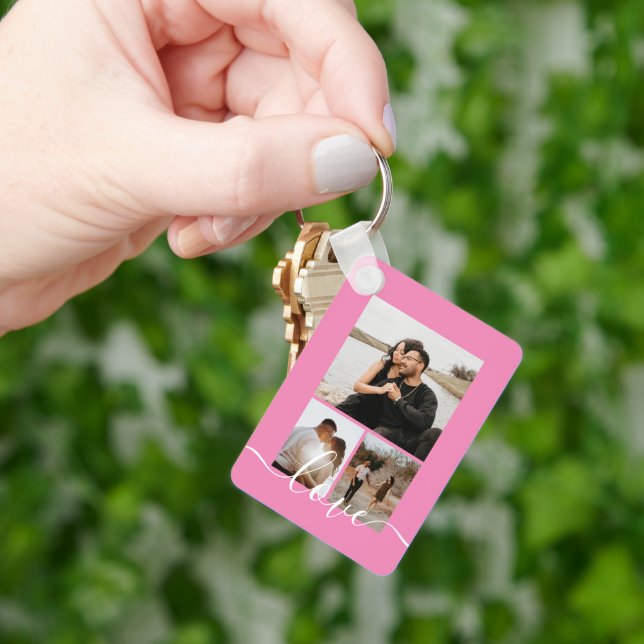 Personalised Photo and Text Photo Collage Key Ring (Hand)
