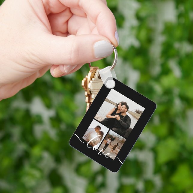 Personalised Photo and Text Photo Collage Key Ring (Hand)