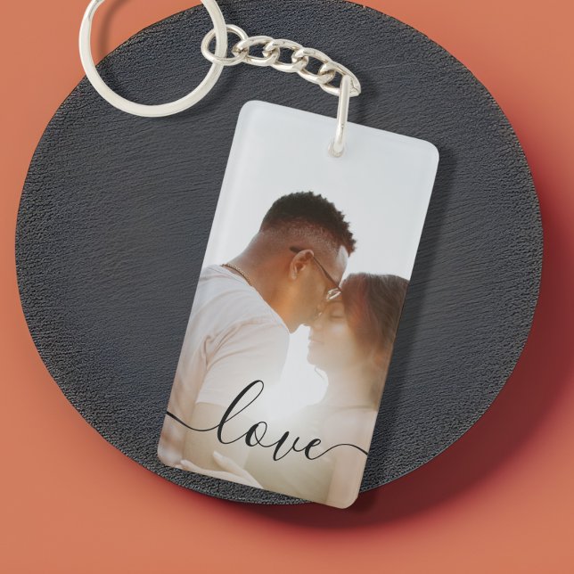 Personalised Photo and Text Photo Collage Key Ring (Make your own photo keyring. Features a scroll text saying LOVE. keyrings from Ricaso. Gift ideas)