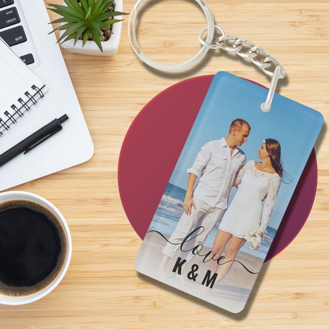 Personalised Photo and Text Photo Collage Modern Key Ring (Creator Uploaded)