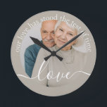 Personalised Photo and Text Photo Round Clock<br><div class="desc">Make a Personalised Photo wall clock from Ricaso - add your own photo and text - photo keepsake gifts - Our love has stood the test of time - perfect anniversary gift idea</div>
