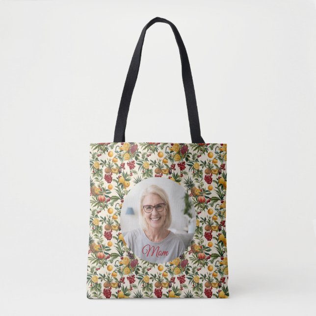 Personalised Photo and Tropical Fruit Pattern Tote Bag (Front)