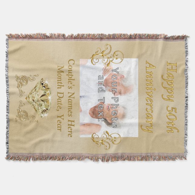 Personalised Photo Anniversary Blanket, 50 Years Throw Blanket (Front)