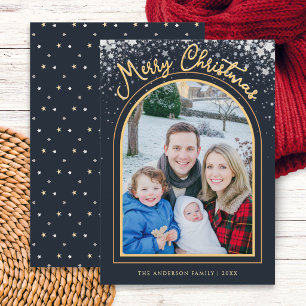 Personalised Photo Arch Dark Blue Merry Christmas Holiday Card