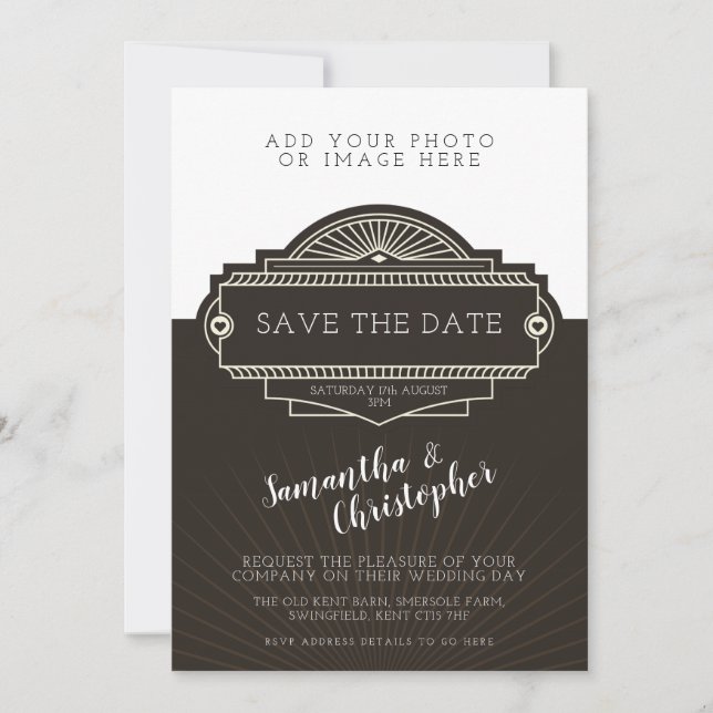 Personalised Photo Art Deco Wedding Invitation (Front)