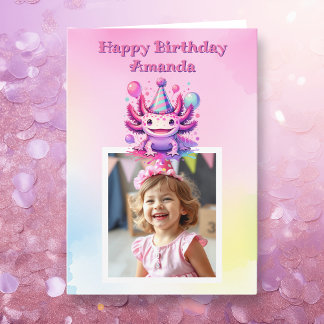 Personalised Photo Axolotl Girl's Birthday Card