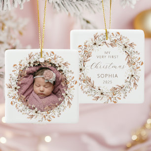 Personalised Photo Baby 1st Christmas Wildflowers Ceramic Ornament