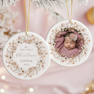 Personalised Photo Baby 1st Christmas Wildflowers Ceramic Tree Decoration
