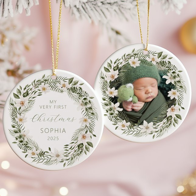 Personalised Photo Baby 1st Christmas Woodland Ceramic Tree Decoration (Creator Uploaded)